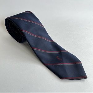 Vintage YSL Yves Saint Laurent Navy Blue Red Wine Burgundy White Stripes Tie